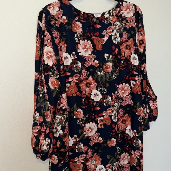 Lulus Shifting Dears Navy Floral Cold Shoulder Long Sleeve Dress Women Large NEW - Picture 8 of 10